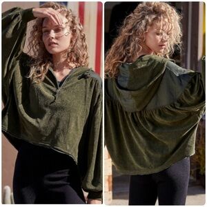 Free People Movement Let It Go Sweat Jacket Army Green Quarter Zip Hoodie Small